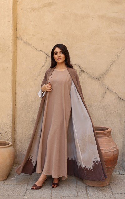 BROWN DOUBLEFACE ABAYA - Image 3