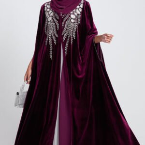 Luxury Rich Wineberry Velvet Embellished Cape