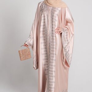 Luxury Satin Pearl Rose Embellished Open Abaya - Limited Edition